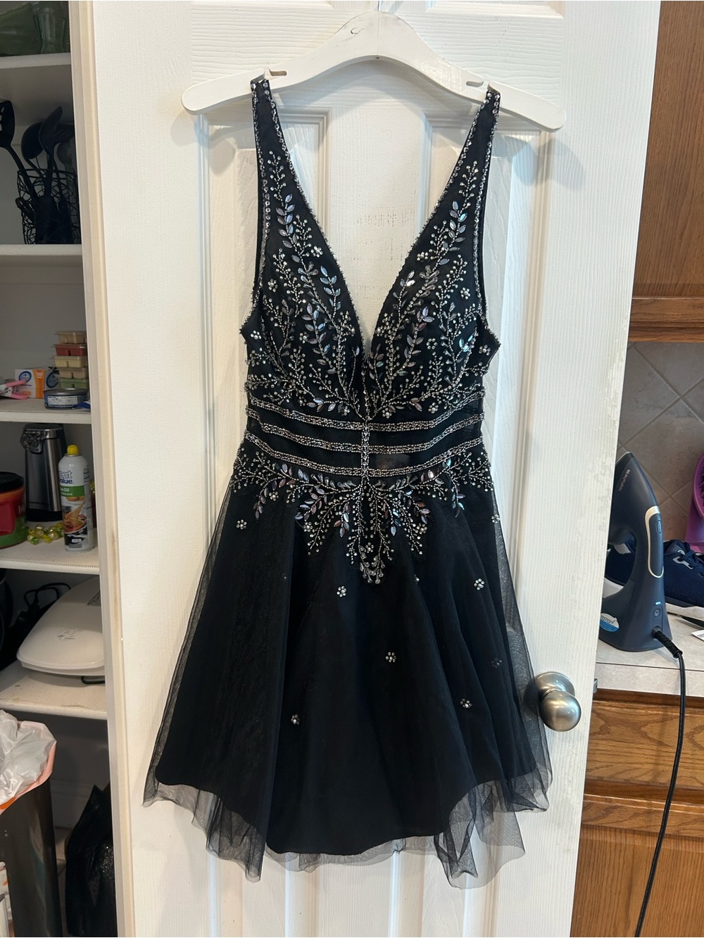 Gianni Bini Black Embellished V-Neck Mini Dress